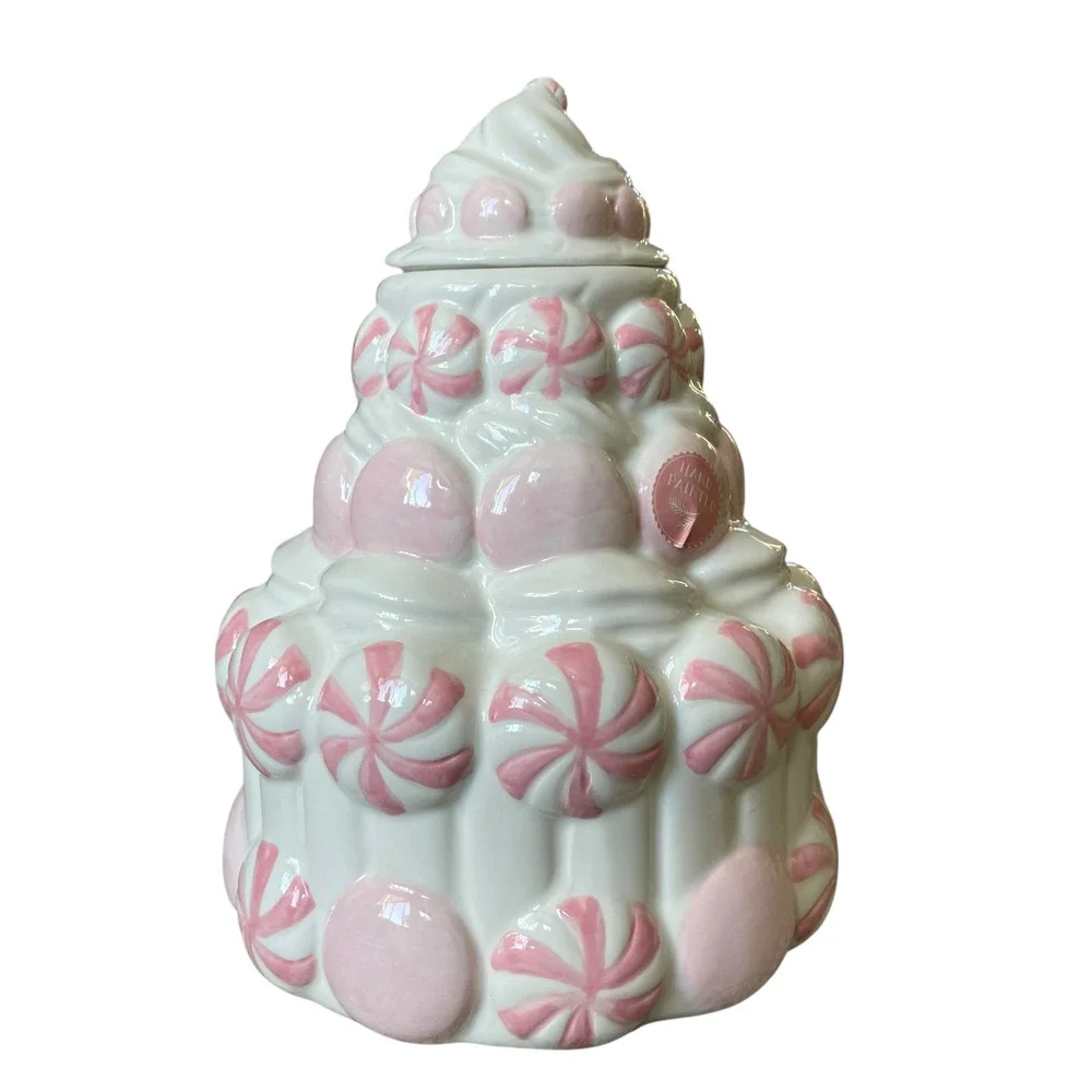 Pink Peppermint Candy Cookie Jar Holiday Canister by Peppermint & Pine NEW